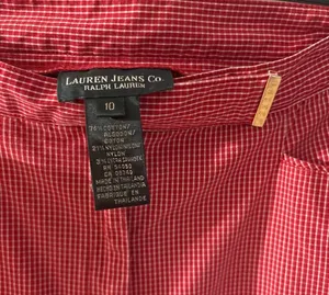 pair of Lauren Ralph Lauren women's red and white gingham ankle-crop pants thumbnail 3