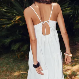 ZARA White Poplin Tiered Maxi Dress - Open Back Tie - Size L thumbnail 12