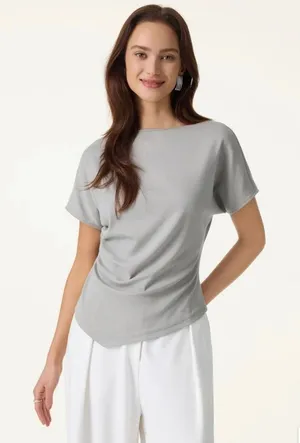 OGL Elevated V-Neck Side Ruched Cap Sleeve Bra Tee Pure White Size S New thumbnail 1