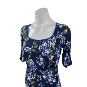 White House Black Market Women's Floral Scoop Neck 3/4 Sleeve Tunic Blouse Top S thumbnail 2