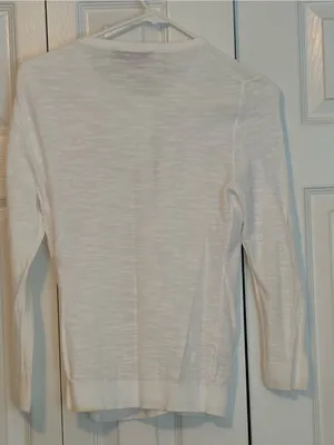 LOFT White Lightweight Round-Neck Button Cardigan thumbnail 2