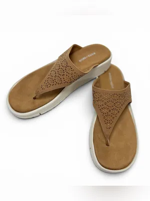 NWOT‎ EASY SPIRIT Rhee Tan Laser Cut Thong Platform Sandals Boho Festival, 9.5 thumbnail 2