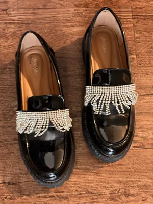 Shiny Black Diamond Fringe NastyGal Chunky Platform Loafers 7 US/38 EU thumbnail 1