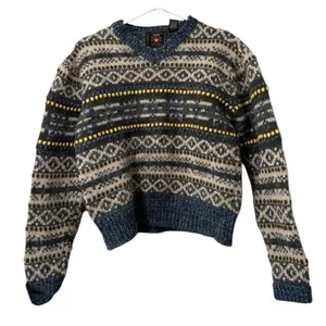 American Eagle Women Size Medium‎ Fair Isle Nordic 100% Wool Long Sleeve Winter thumbnail 1