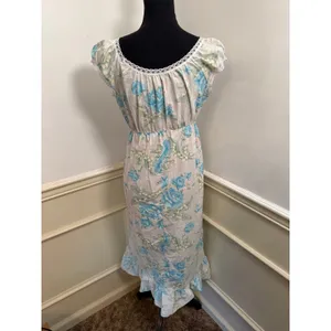 Vintage Handmade Cotton Floral Nightgown Dress Cottagecore Empire Waist Midi thumbnail 6