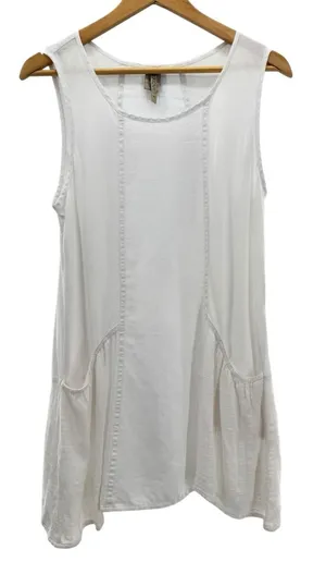 XCVI Women's White Tank Mini‎ Dress 100% Linen XS Oversized Lagenlook Coastal thumbnail 1