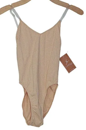 Capezio Womens Nude With Clear Camisole Adjustable Straps Leotard Bodysuit Sz M thumbnail 1