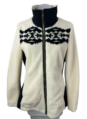 Pendleton Cream Sherpa Fleece Geometric Zip Up Long Sleeve Sweater Coat Jacket S thumbnail 1