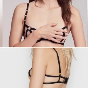Victoria’s Secret Black Cage Bra Strappy Harness Balconette Gold Hardware Large thumbnail 2