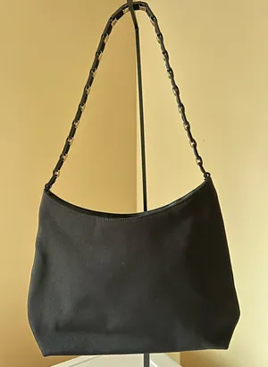 Salvatore Ferragamo Vara Chain Link Shoulder Bag Black Canvas thumbnail 1