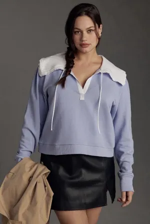 Anthropologie Poplin-Collar V-Neck Sweatshirt size Small Lilac thumbnail 1