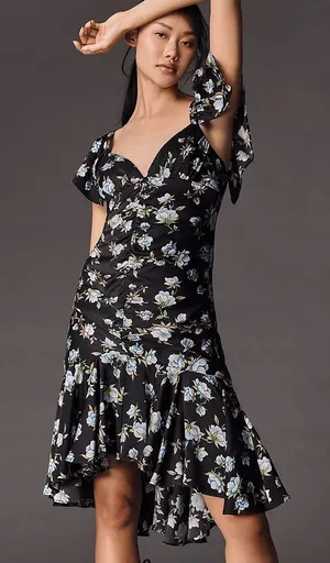 Anthropologie Black Floral Sweetheart Neckline Dress- NWT thumbnail 1