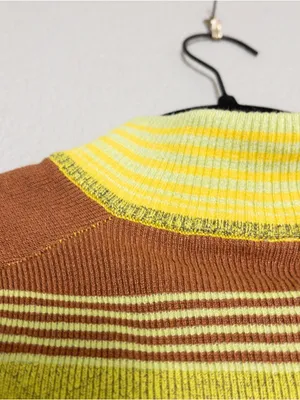 NWT Free People Rip Tide Zip Mockneck Top M Green Stripe Cropped Knit Sweater thumbnail 9
