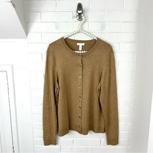 Charter Club Gold Metallic Thread Knit Cardigan Sweater Size L thumbnail 2
