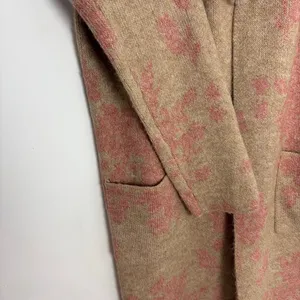 Happily Grey Long Cardigan Faux Fur Neckline Pink Tan Elevated Indie Glam Large thumbnail 8
