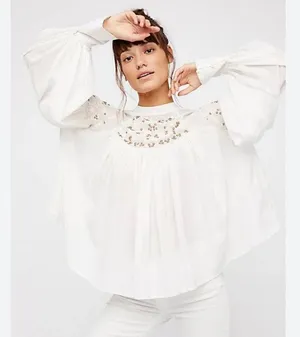 Free People Womens Tops Free People Have It My Way Embroidered Top In Ivory thumbnail 3