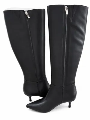Woman's Heels Nine West Black Leather Kitten Heel Somas Knee High Boots 5.5 thumbnail 2