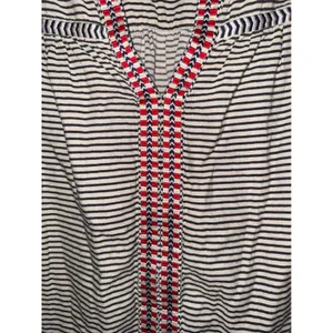 J.Crew Striped Embroidered Split Neck Blouse Navy White Red Womens 10 Nautical thumbnail 2