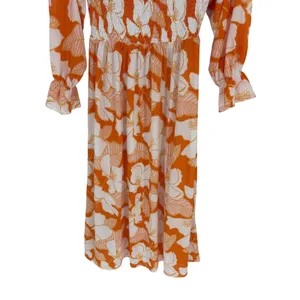 Sugar + Lips‎ Floral Smocked Midi Dress Small Orange White Cottagecore Boho thumbnail 3