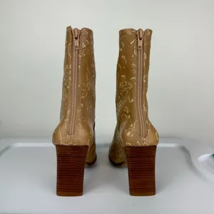 NEW Y2K Amanda Smith Leather Square Toe Heeled Boots Sz 6.5 Tan Floral thumbnail 8