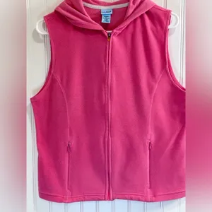 L.L. Bean Hooded Fleece Vest Pink SIZE M. thumbnail 3