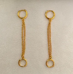 Double Piercing Dangle Chain Earrings for Women Gold thumbnail 3