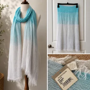 Nordstrom Scarf Womens Turquoise Ombre Crinkle Gauze Italian Modal Cotton Wrap thumbnail 2