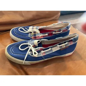U.S. Polo Assn Boat Shoes 8.5‎ Blue Plaid Canvas Nautical Preppy Loafers JTA3489 thumbnail 2