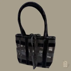 Victoria's Secret Black Sheer Mesh & Velvet Ribbon Tote | Vintage thumbnail 2