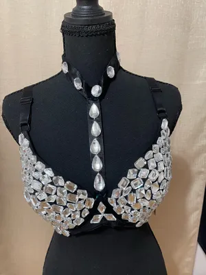Embellished black crystal bra top Size XL thumbnail 1