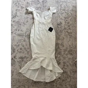 Lulus How Much I Care Ivory Off-the-Shoulder Midi Dress Size XS NWT Bridal Beach thumbnail 3