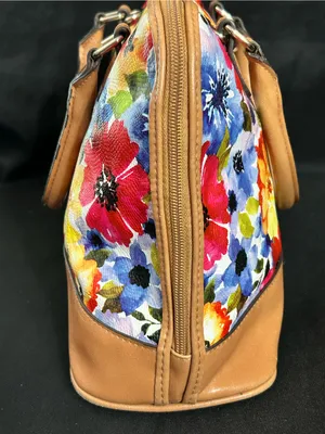 Bueno Floral Dome Satchel Handbag with Tan Trim & Red Interior thumbnail 14