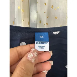 Old Navy 100% Cotton Polka Dot Waist Defined Puff-Sleeve Tie-Wrap Blouse XL thumbnail 5