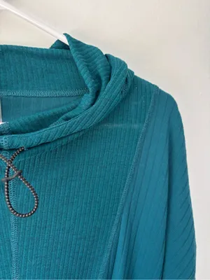 Free People Movement Teal Ribbed Long Sleeve Lightweight Hoodie Fitted Waist thumbnail 4