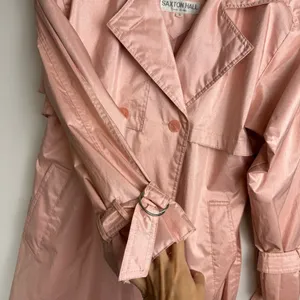 Vtg Saxton Hall Blush Pink Shimmer Trench Coat Jacket Sz 10 Belted Waist thumbnail 7