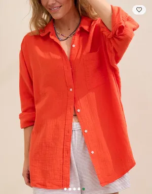 Aerie Women's Orange 100% Cotton Gauzy Day-Off Cover Up Shirt Sz M Oversized thumbnail 1