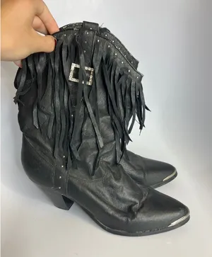Dingo leather black‎ fringe cowboy boots western women's size 9.5 Festival rodeo thumbnail 1