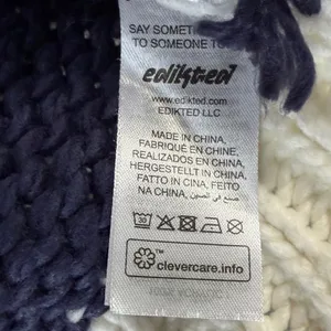 Edikted Contrast Chunky Knit Cardigan Womens XS/S Navy Ivory Oversized Cozy thumbnail 12