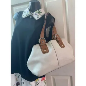 COACH Large White Brown Leather Shoulder Bag thumbnail 6
