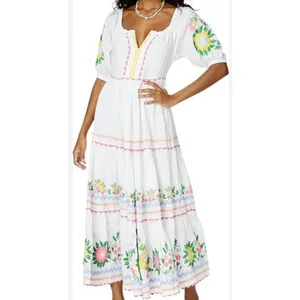Roller Rabbit Embroidered Maxi Dress XL 100% Linen Maxi Lined Floral‎ NWT #RR-30 thumbnail 16