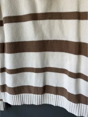 Liz & Co. Brown and White Striped Cotton Half-Zip Sweater, Size M thumbnail 7