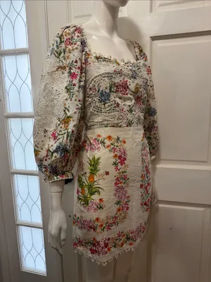 FARM Rio Delicate Forest Scarves Lace Intricate Mini Dress Viscose Blend SZ M 🌿 thumbnail 11