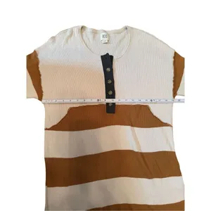 BDG Womens Ivory Brown Tunic Sweater Dress‎ Sz Large Henley Striped Ribbed Knit thumbnail 6