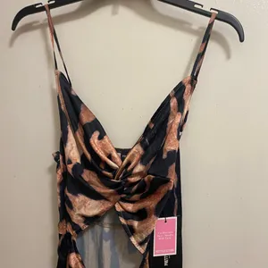 Pretty Litte Thing Womens Satin Tank Maxi Dress Size 4 Leopard Print Cutout NWT thumbnail 2