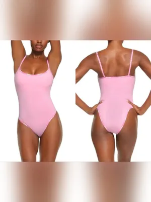 Skims Pink Logo Cotton Bodysuit thumbnail 2