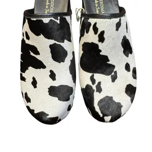 Verderosmarino Shoes Womens Size 7.5 Black Cow Print Leather Wedge‎ Mules thumbnail 2