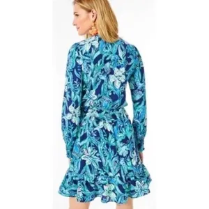 LILLY PULITZER Cristiana Dress‎ High Tide Navy Take It Or Leaf It Smocked 0 thumbnail 8