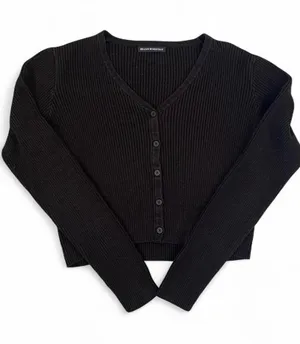 Brandy Melville Black Ribbed V-Neck Button-Front Cardigan thumbnail 1