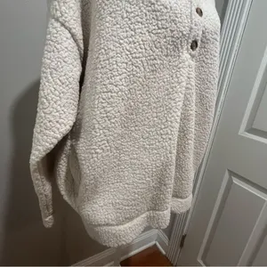 Aerie Sherpa half button sweater with pockets women's size large oversized fit thumbnail 9