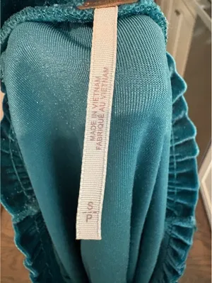 Free People Velvet Puff Sleeve Top in Teal, Size Small thumbnail 5